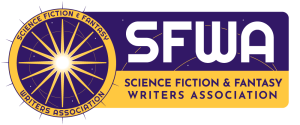 The SFWA starbust and logo in purple and gold