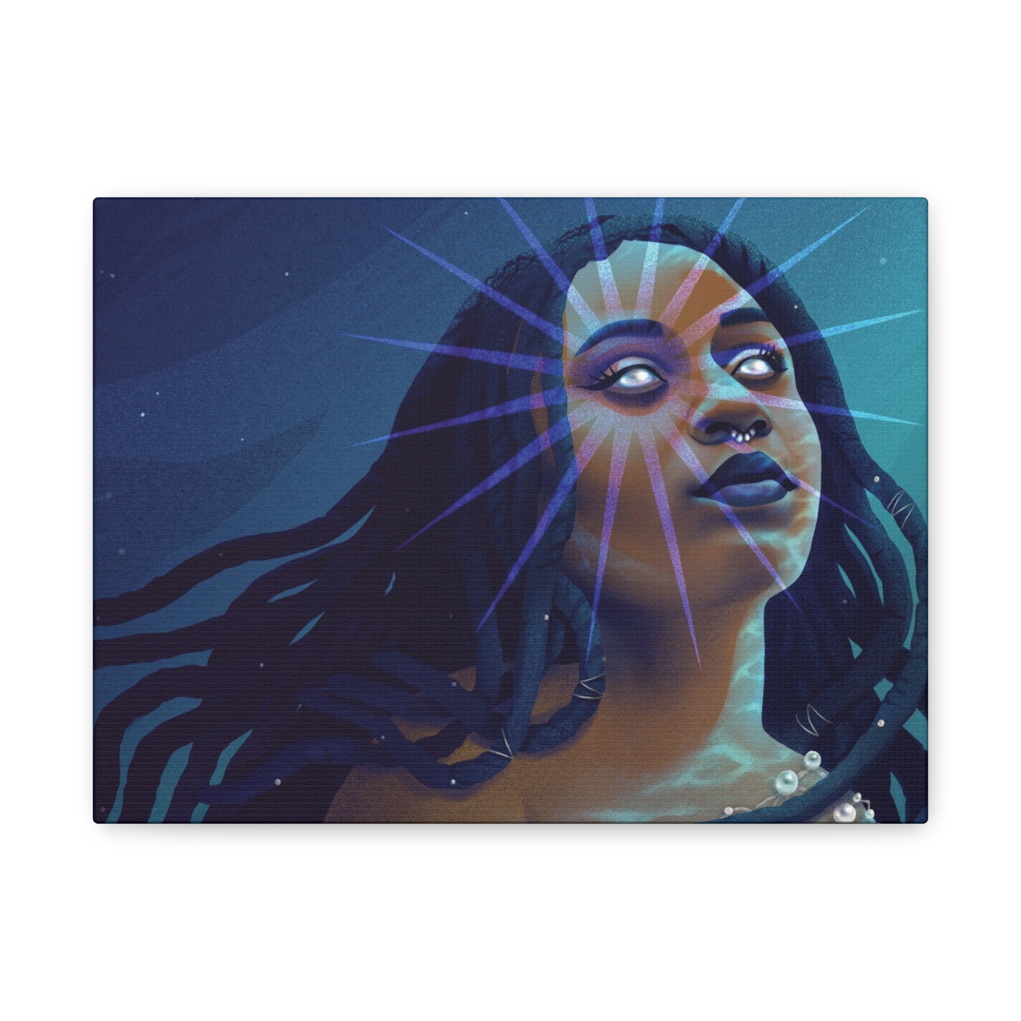 Serene Cyan "Star Deity" Canvas Print